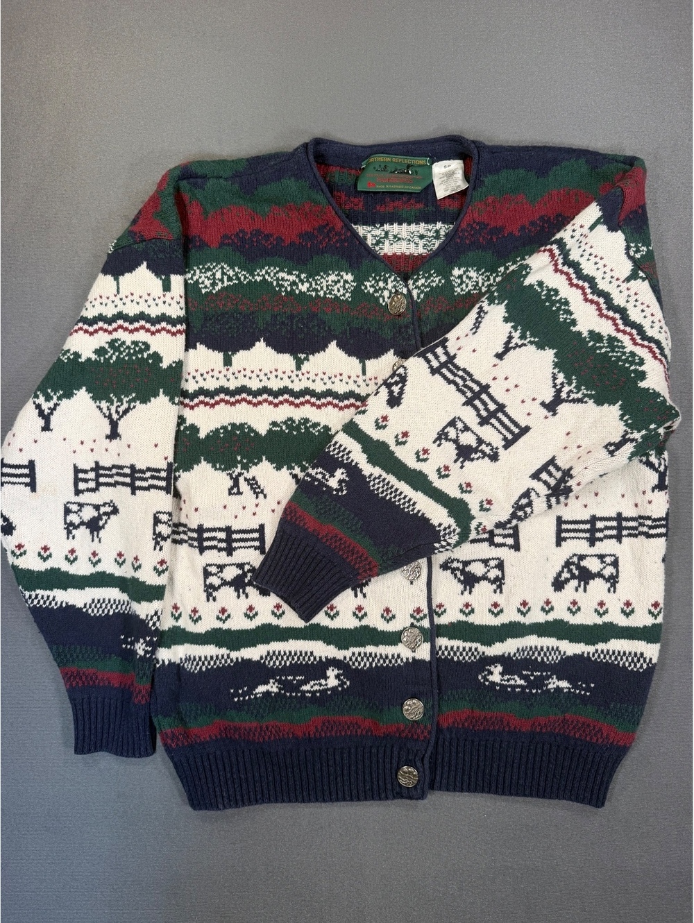 Vintage Northern Reflections Cardigan Sweater S Farm Cow Cottagecore Made Canada